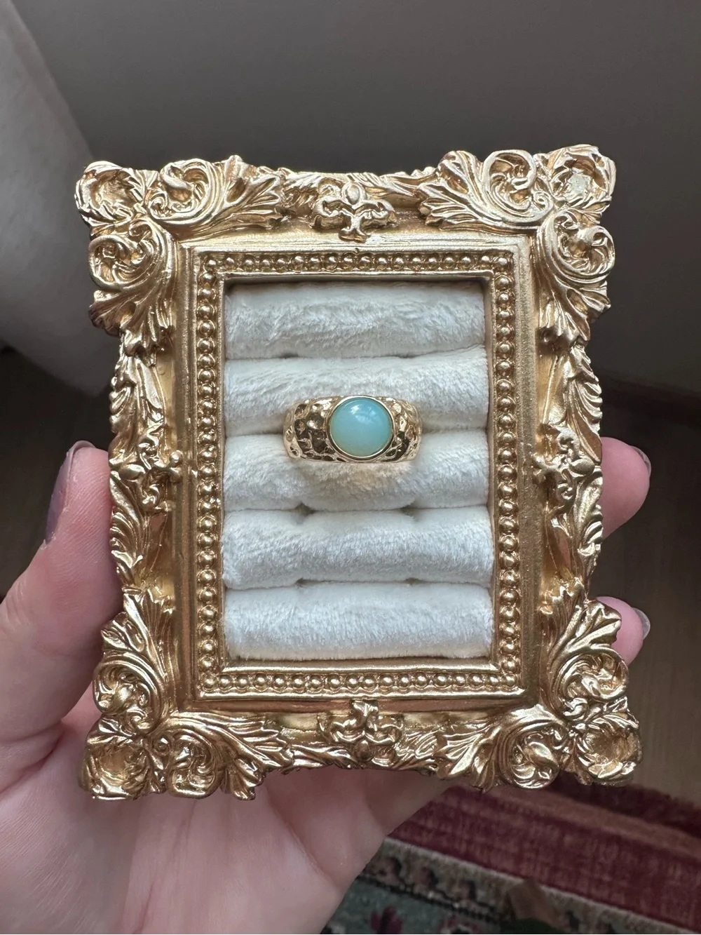 Textured Gold Ring with Aqua Stone Size 6.75